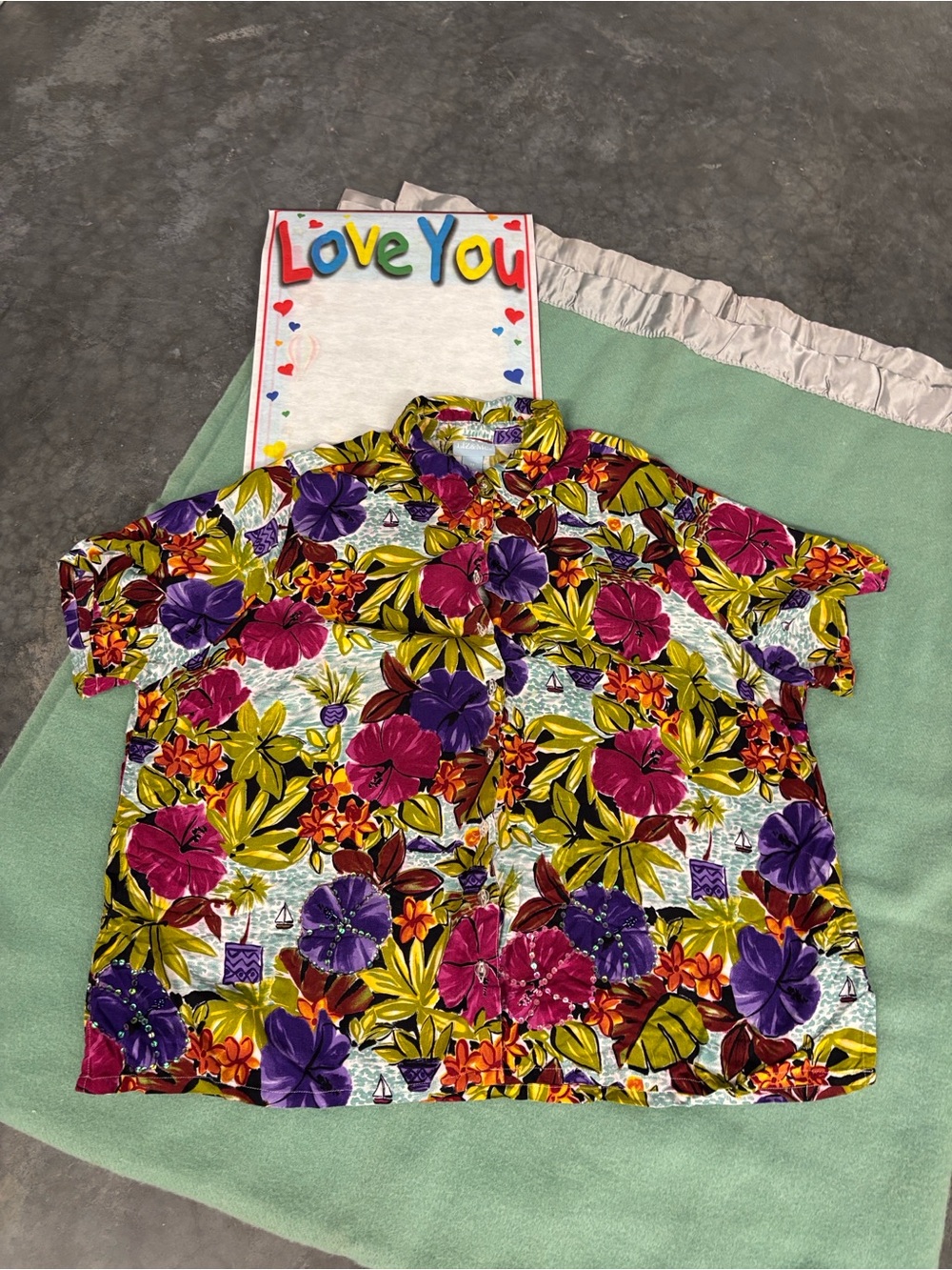 Liz & Me Floral Hawaiian Button-Up Shirt - Multicolor Bold Vibrant Tropical 3X